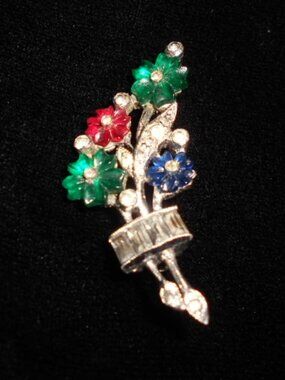 Art Deco Unsigned Mazer Tutti Fruitti Petite Pin
